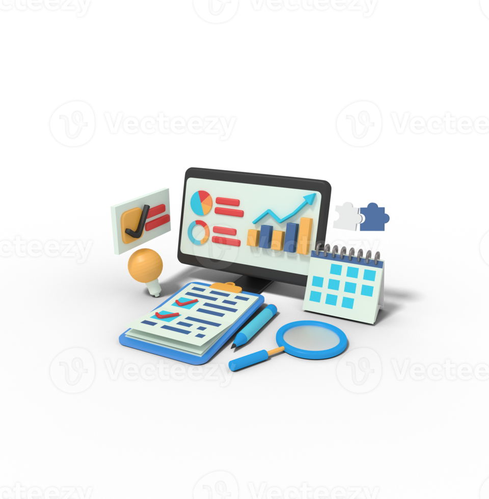 3d illustration of Business planning research statistics png