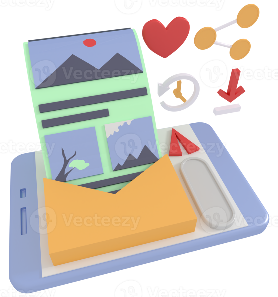 3d illustrazione di Condividere articolo nel sociale media png