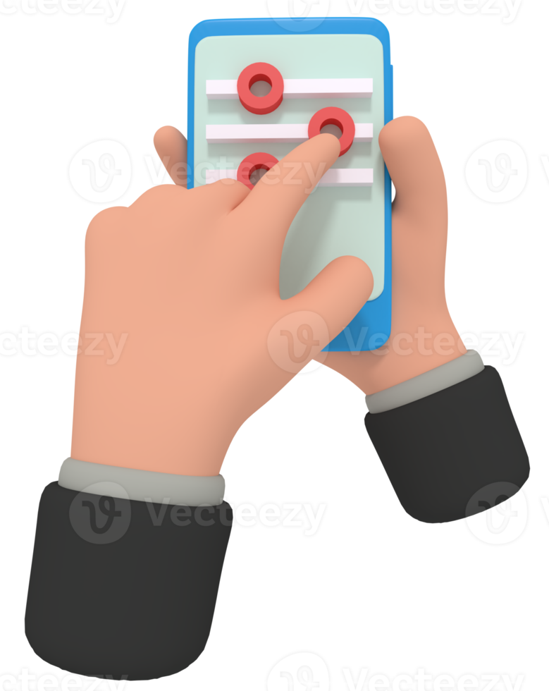 3d illustration of holding phone with filter app png