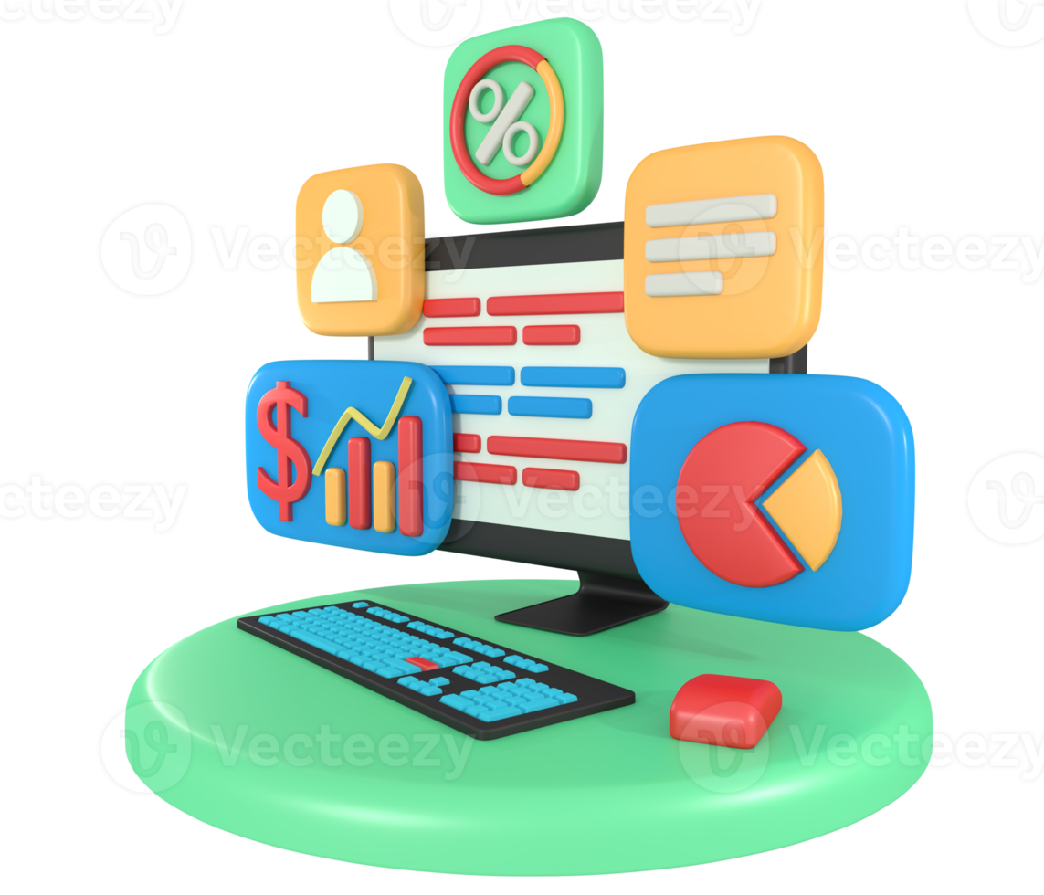 Aplicación de informe comercial de pantalla de computadora de renderizado 3d png