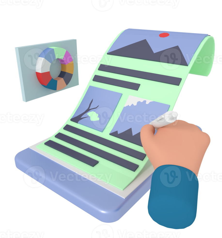 3d illustration of working ui designer png