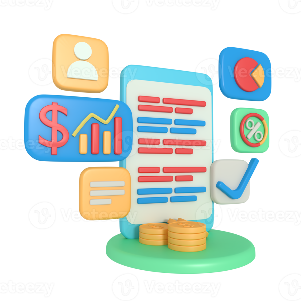 3d rendering phone screen business report application png