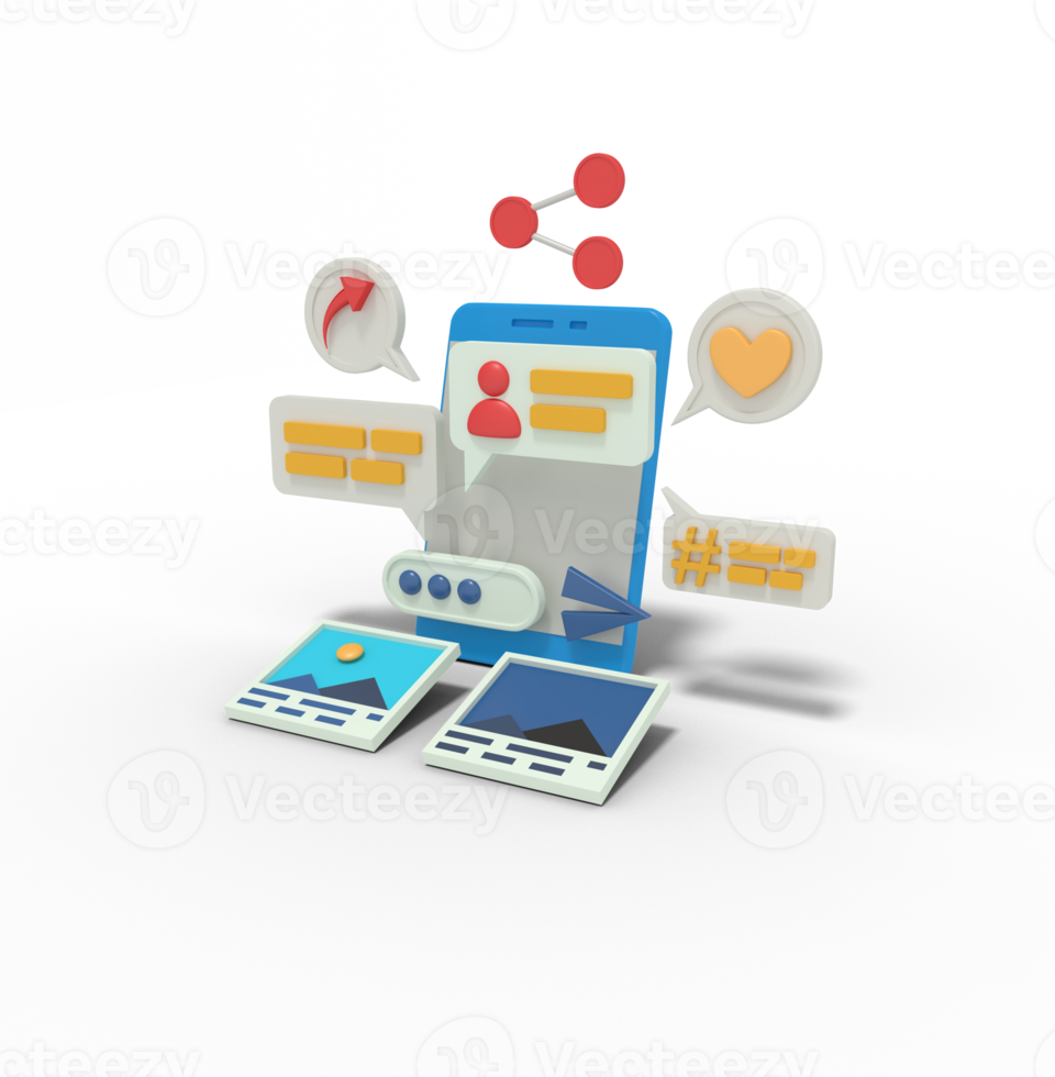 3d illustration of social media chating and share on phone png