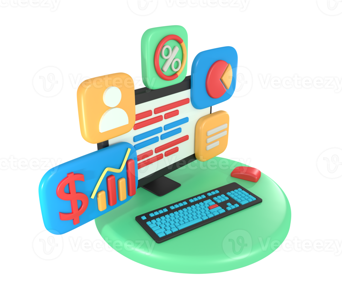 3d rendering computer screen business report application png