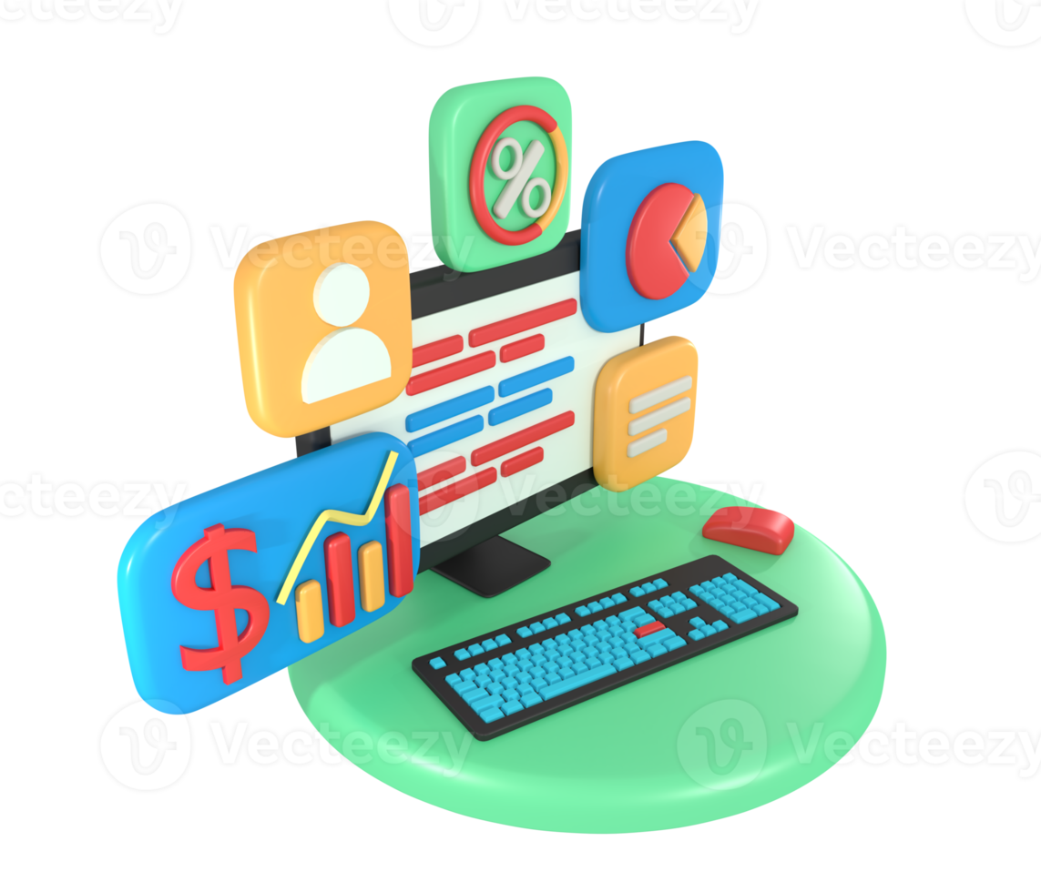 3d renderen computer scherm bedrijf verslag doen van toepassing png