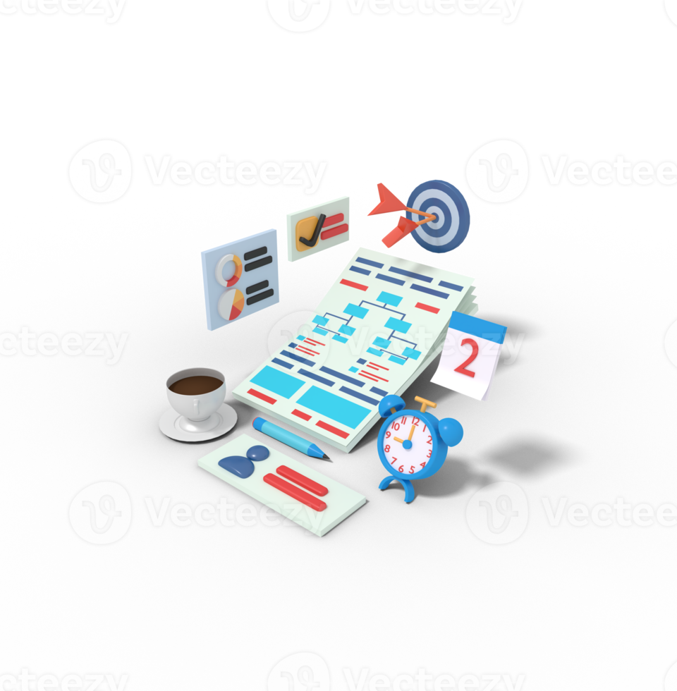 3d illustration of Business planning workflow png