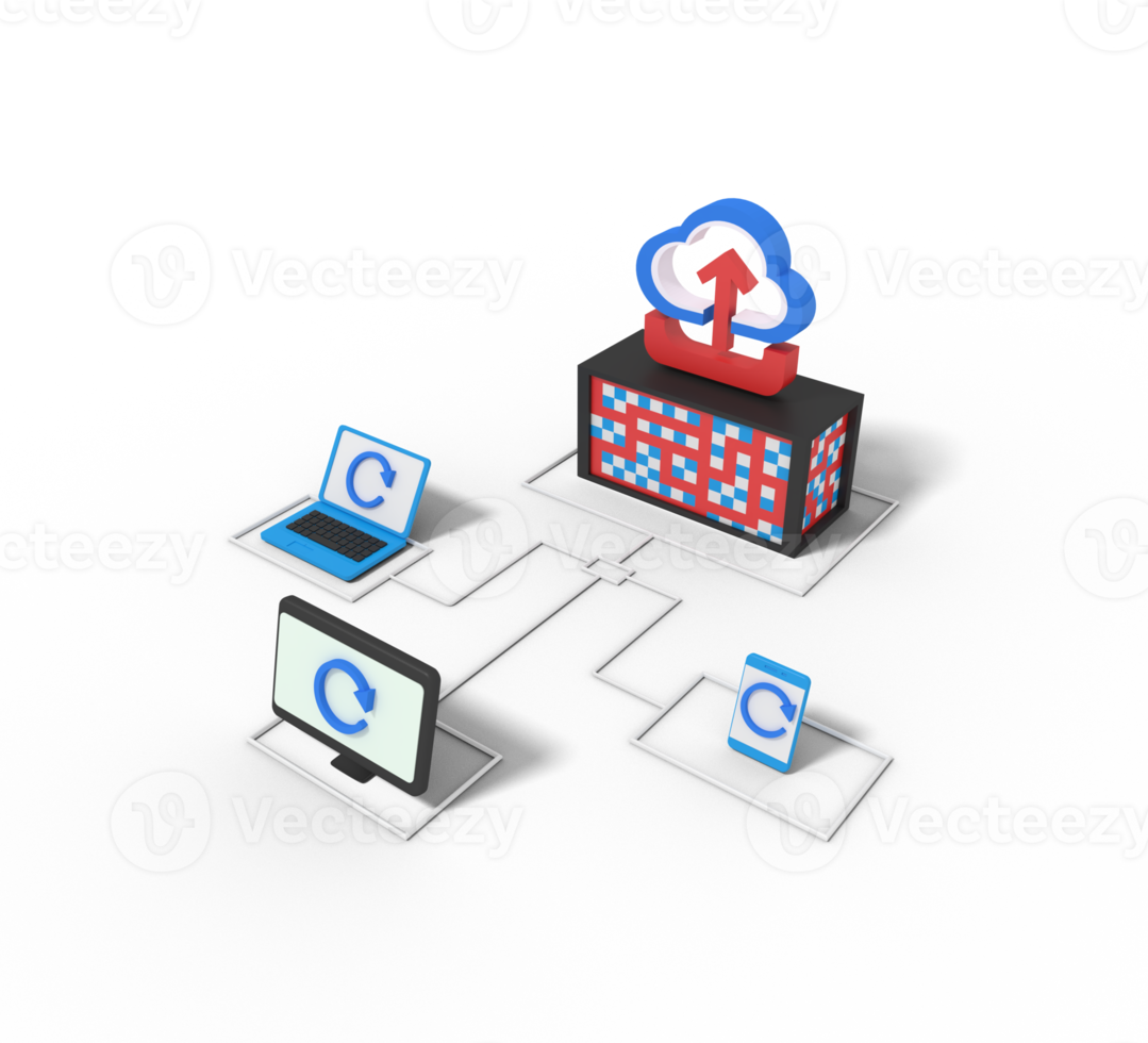 3d illustratie van uploaden in wolk server png