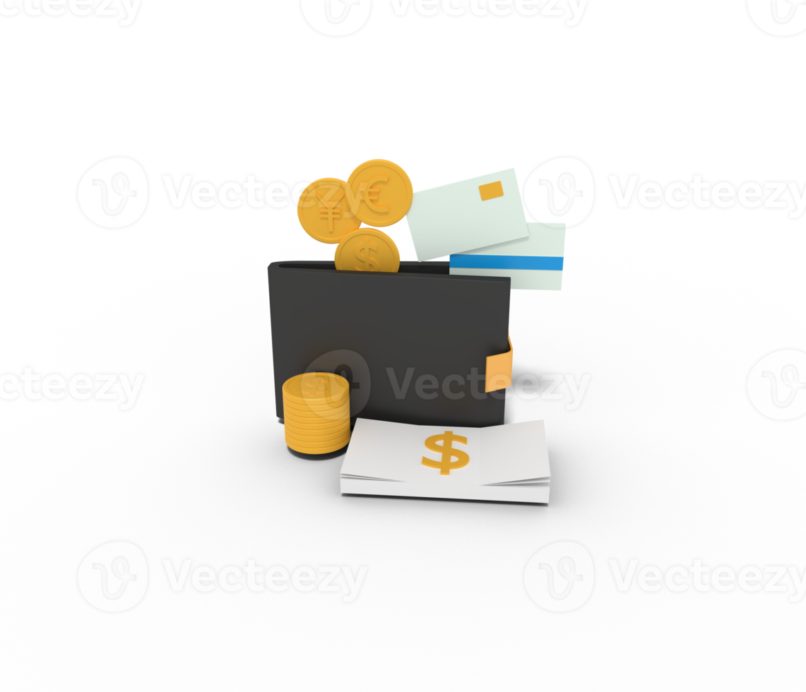 3d illustration of wallet and money png