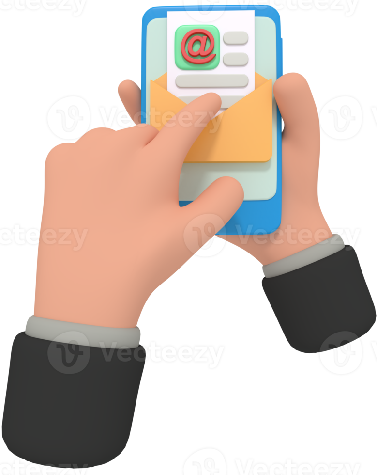 3d illustration of holding phone with email app png
