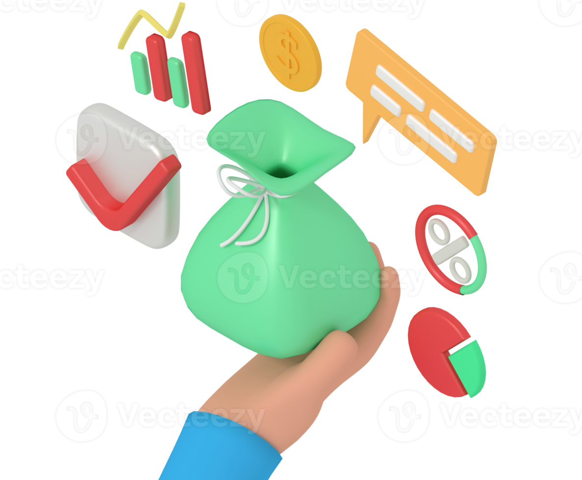 3d illustration of receiving business profit in a money bag png