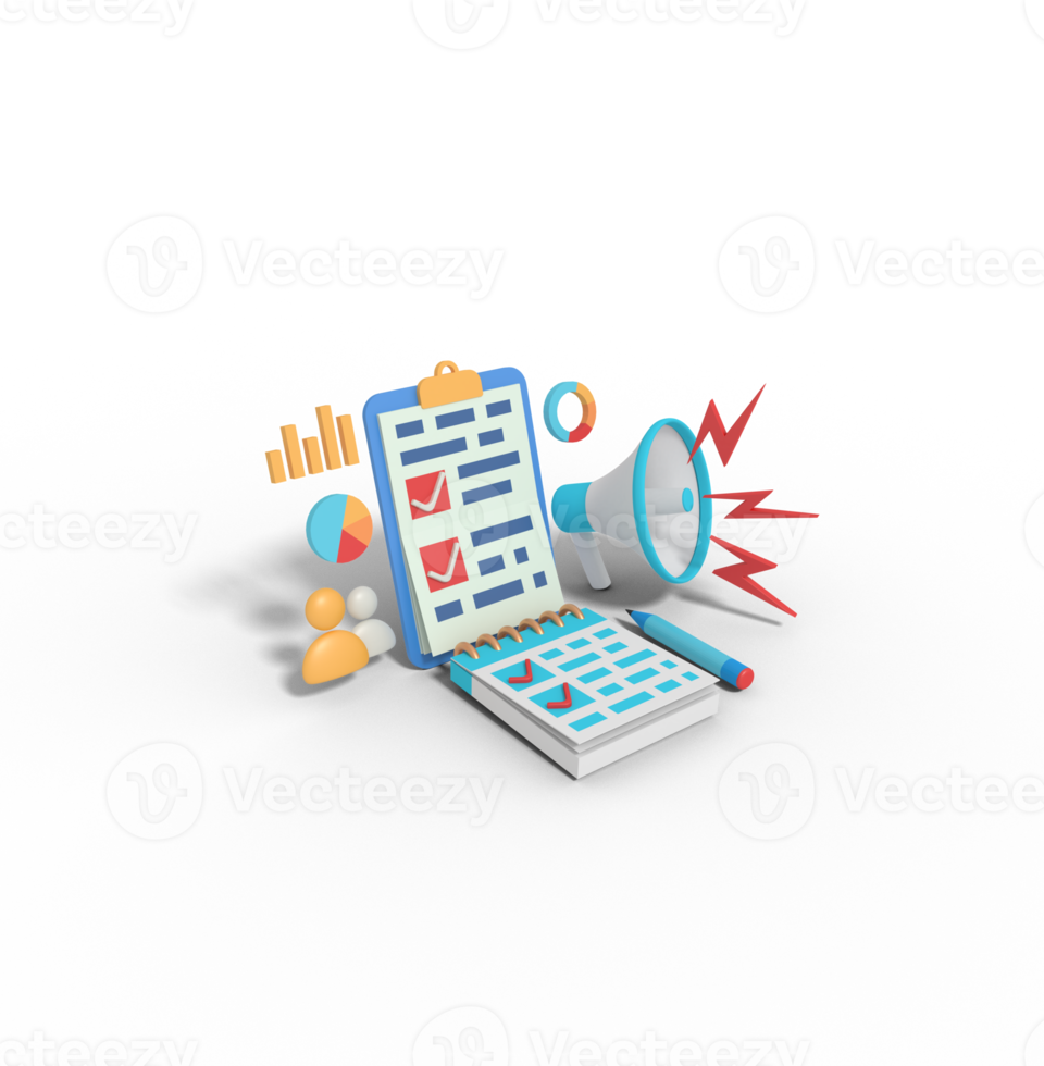 3d illustration of marketing checklist png