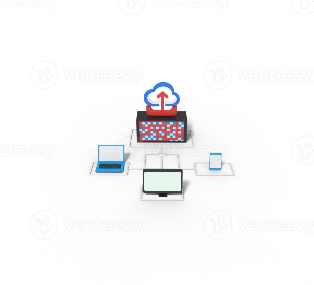 3d illustration of upload in cloud  server png