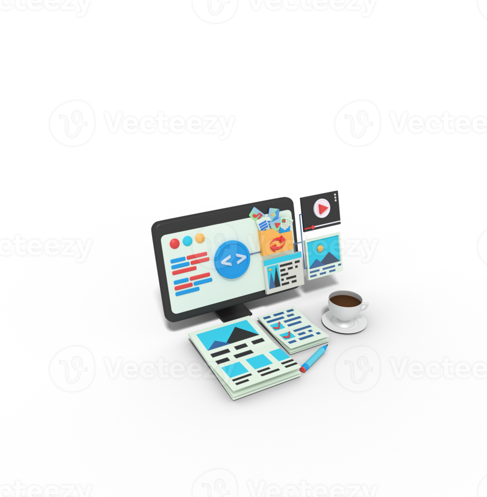 3d Illustration of programmer map website on computer png