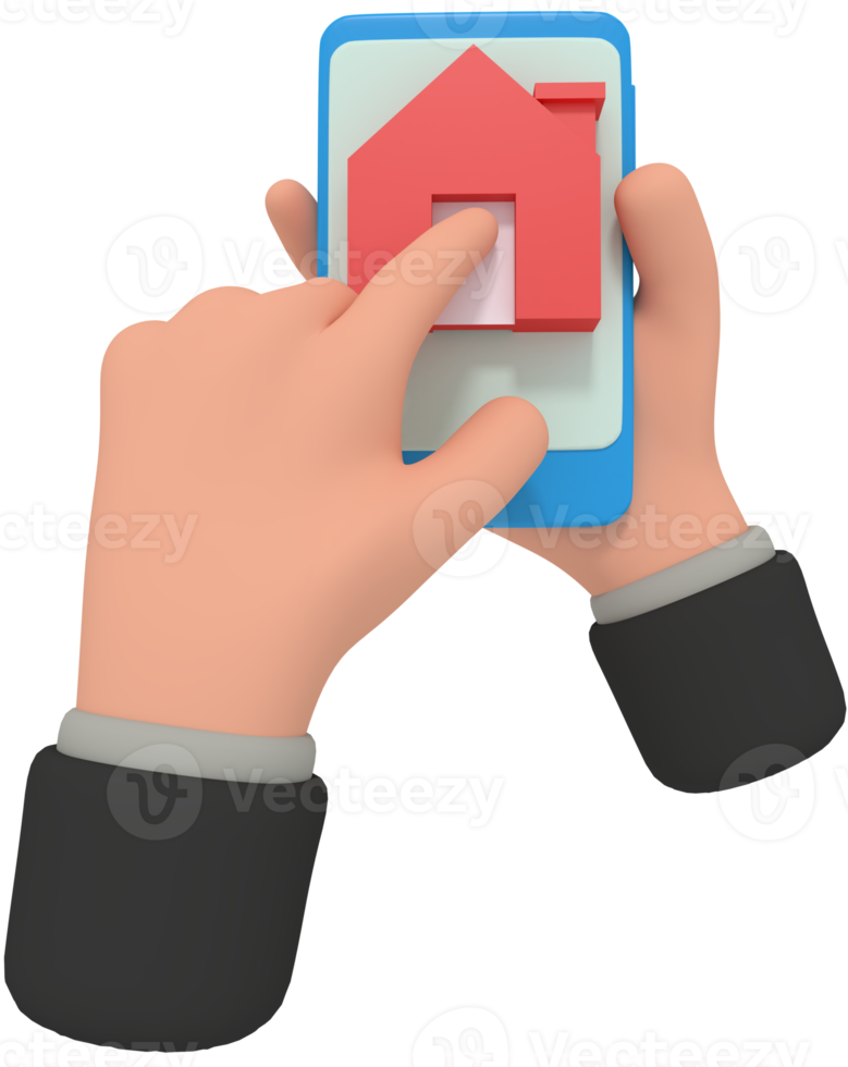 3d illustration of holding phone with home app png