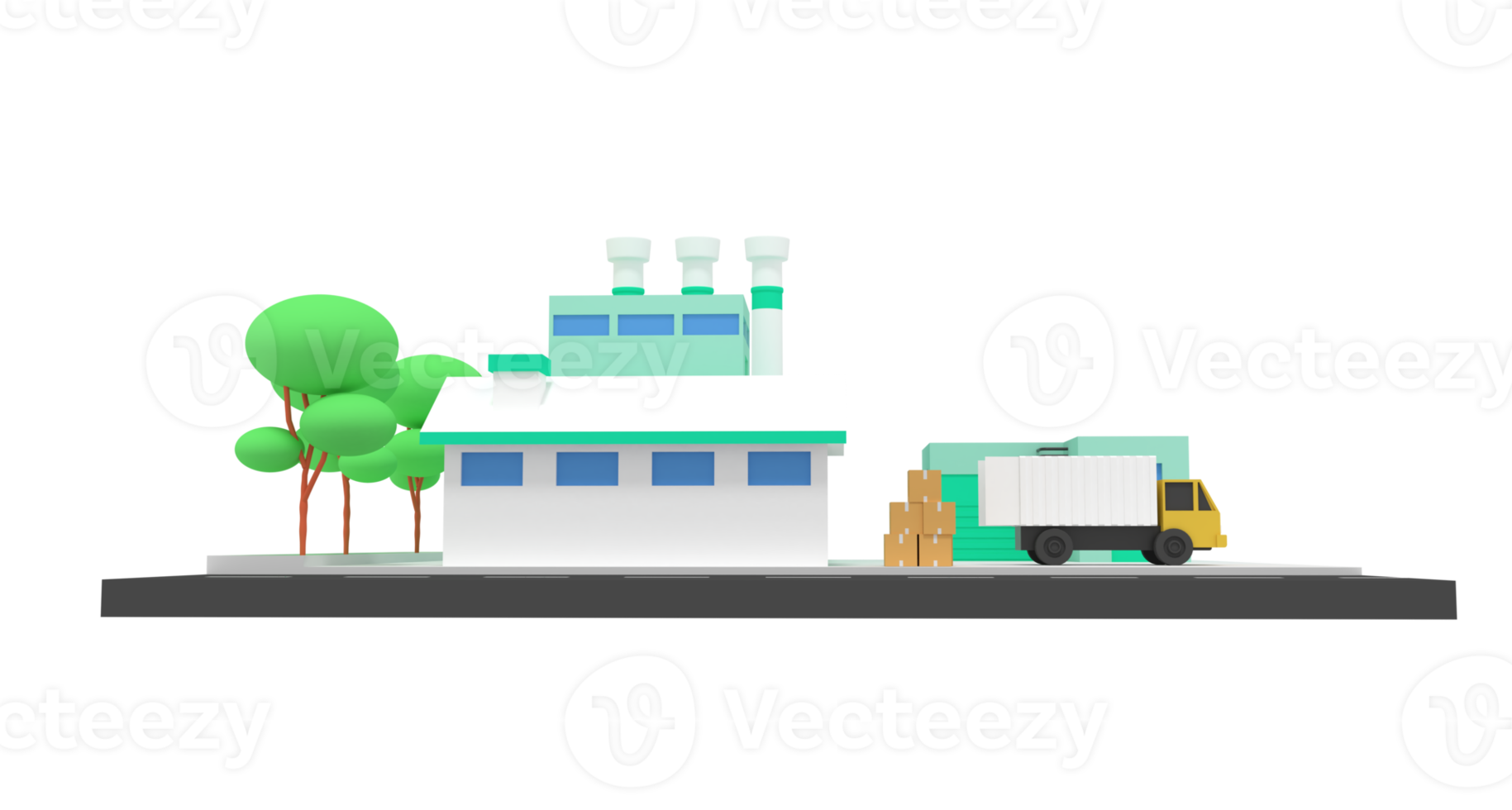 3d illustration of factory and goods storage warehouse png
