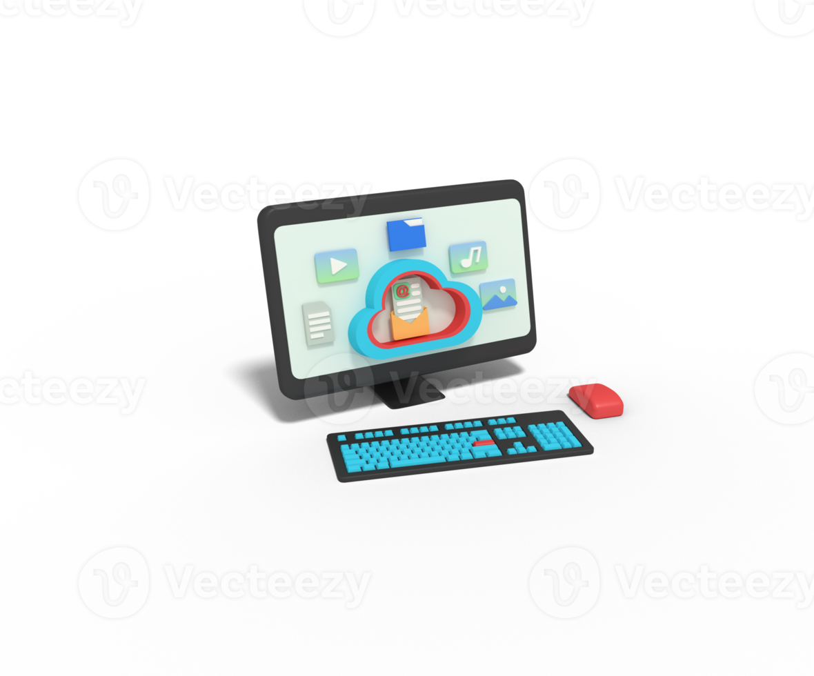 3d illustration of email in cloud storage computer png