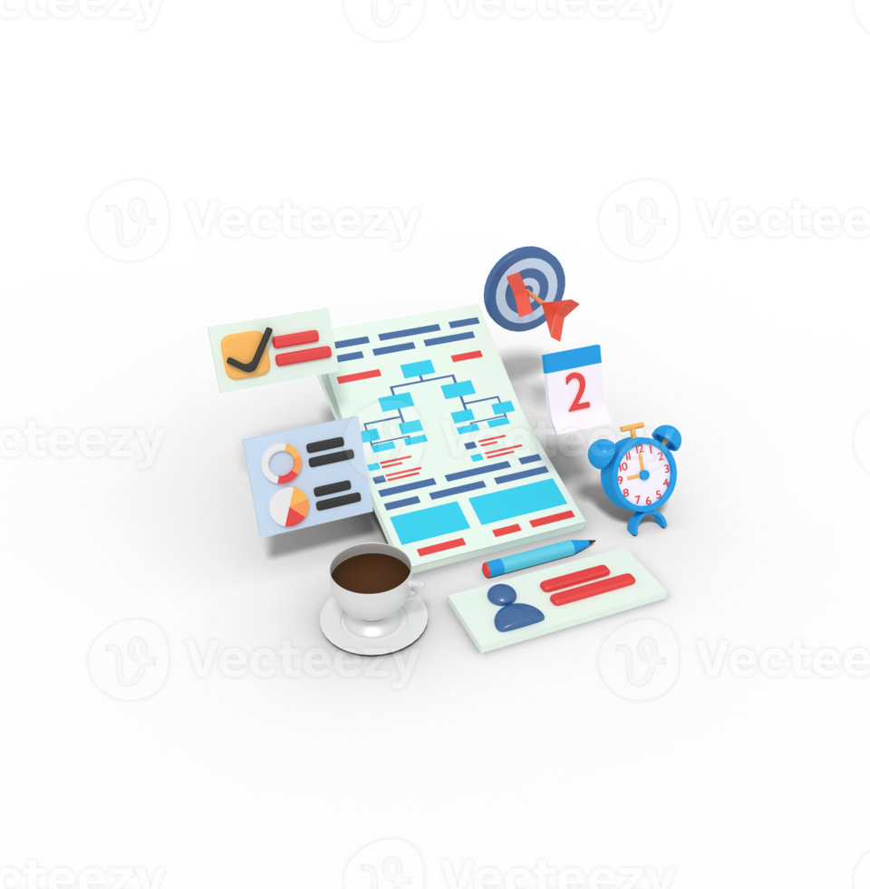 3d illustration of Business planning workflow png