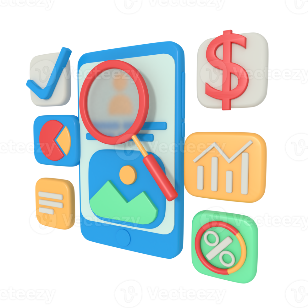 3d illustration Analyze website SEO with phone png