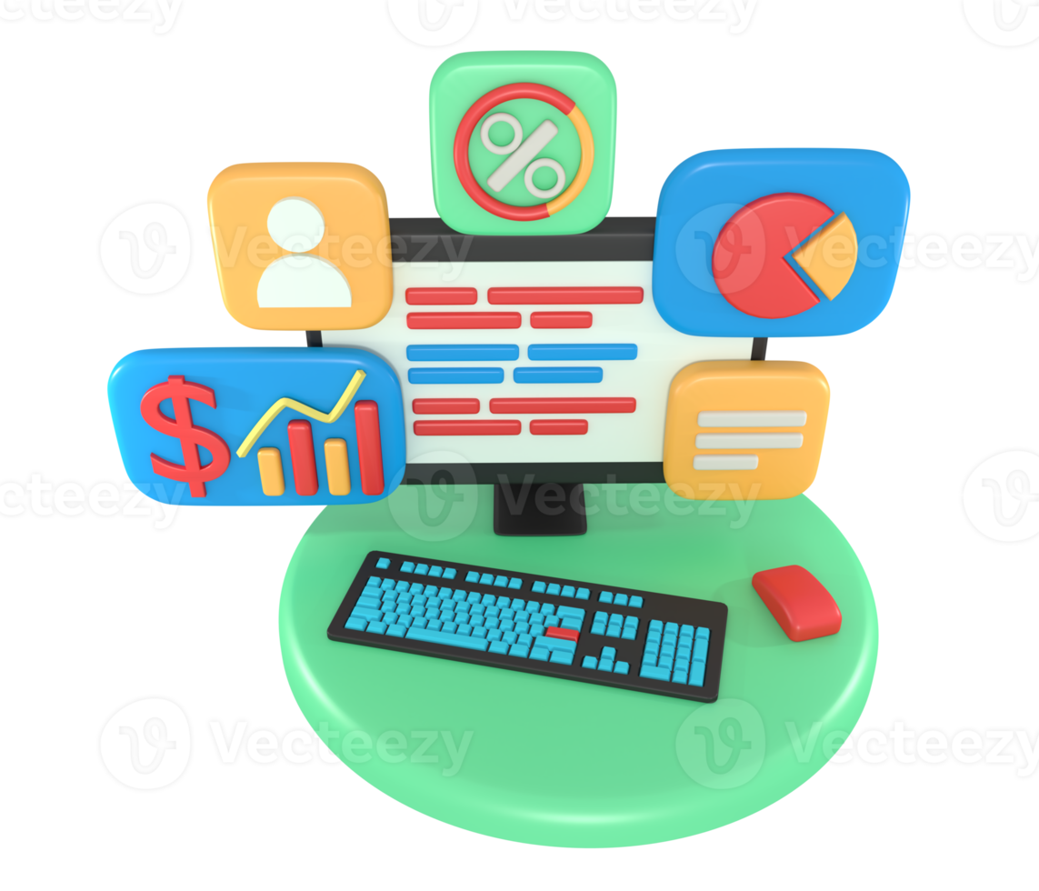 3d rendering computer screen business report application png