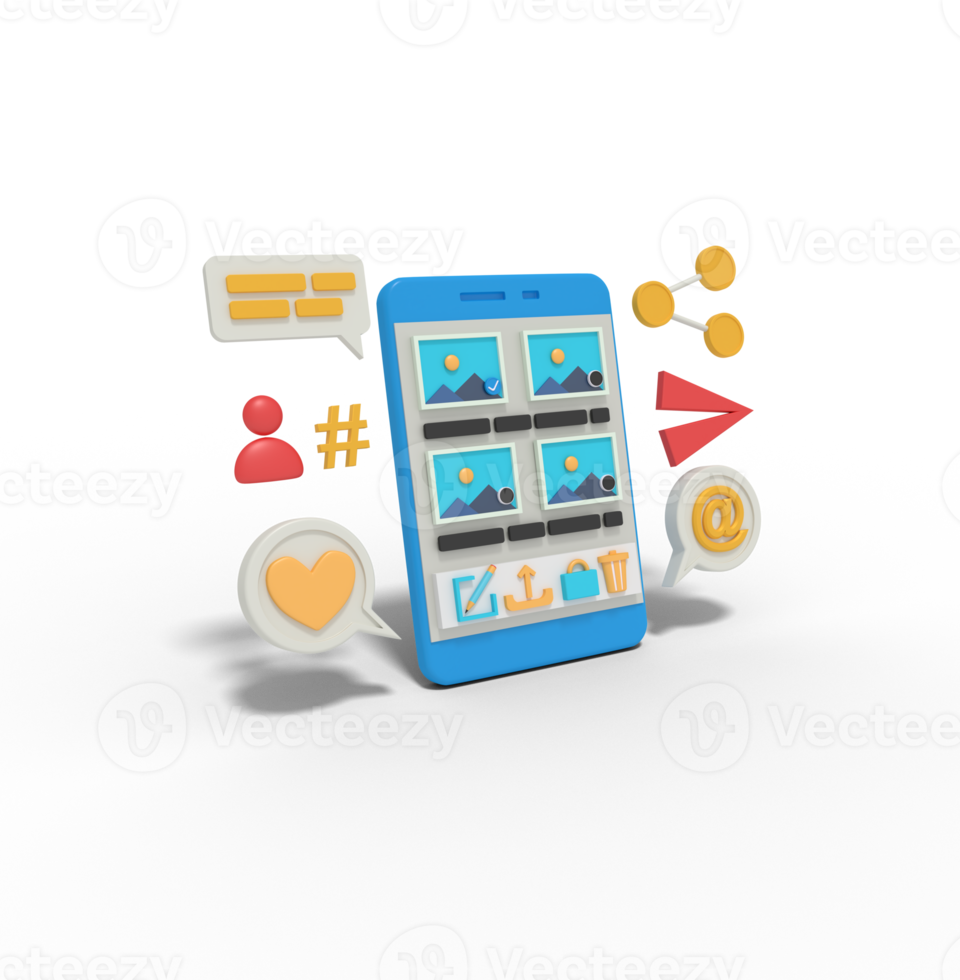 3d Illustration of image gallery app on mobile png