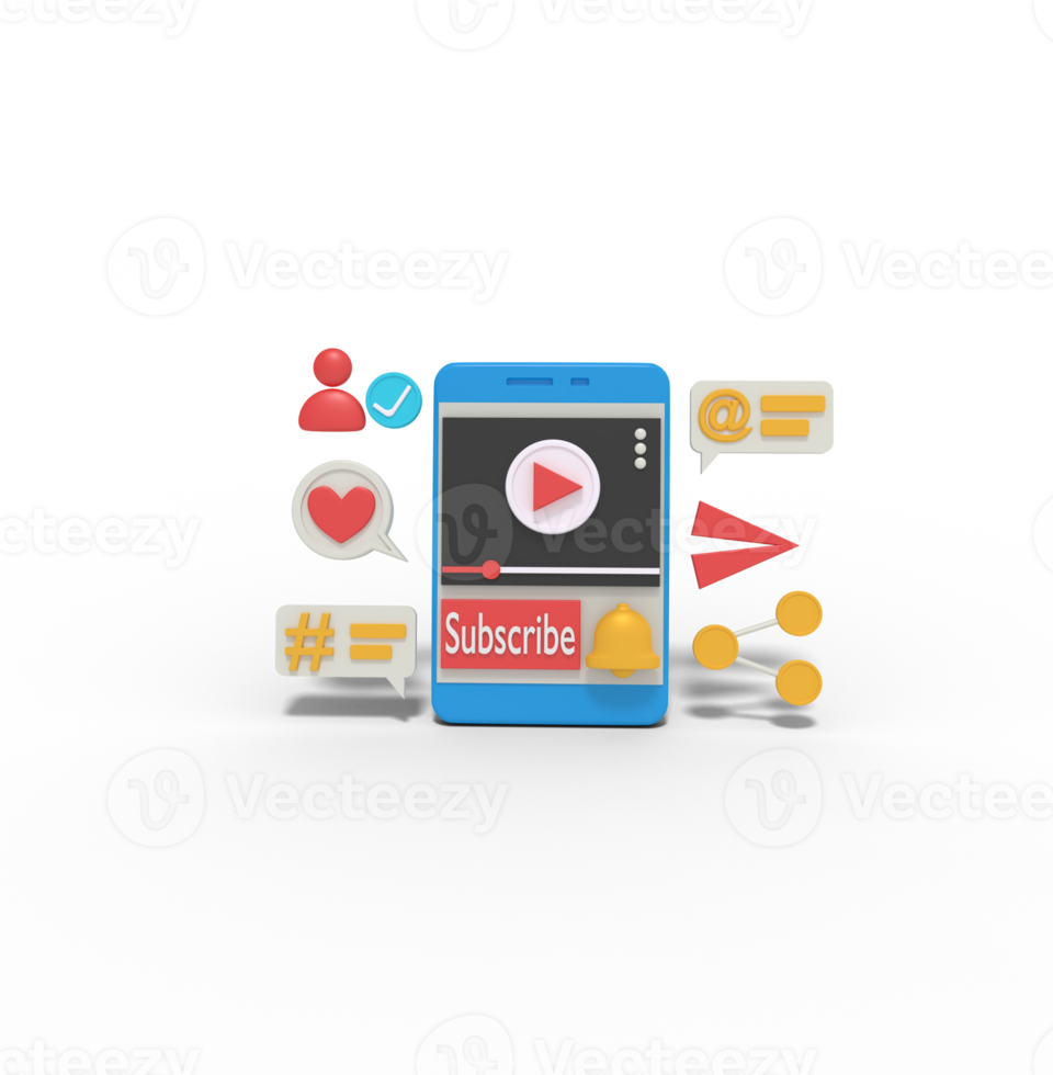 3d illustration of subscribe video on phone png