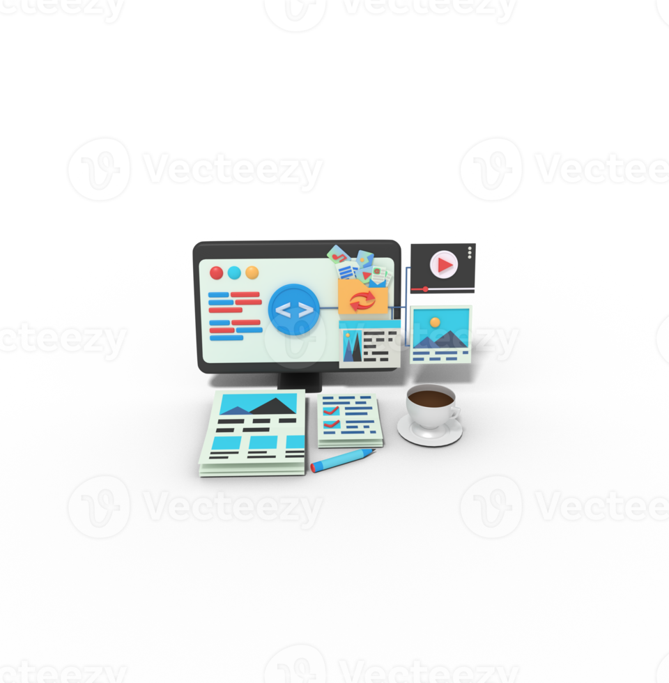 3d Illustration of programmer map website on computer png