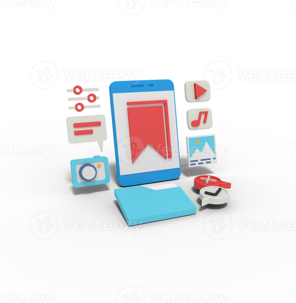 3d illustration of Collection content on phone png
