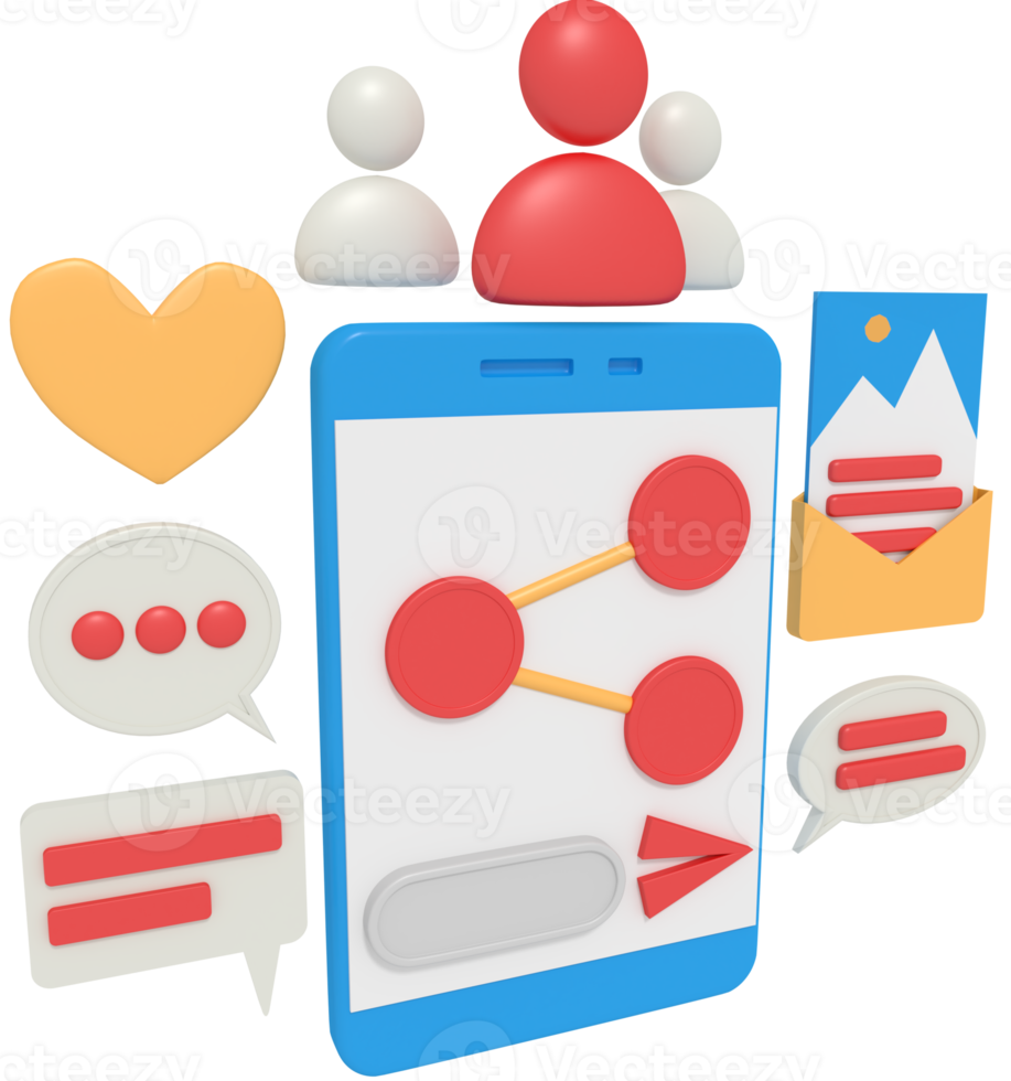 ilustração 3D do artigo de compartilhamento nas mídias sociais png