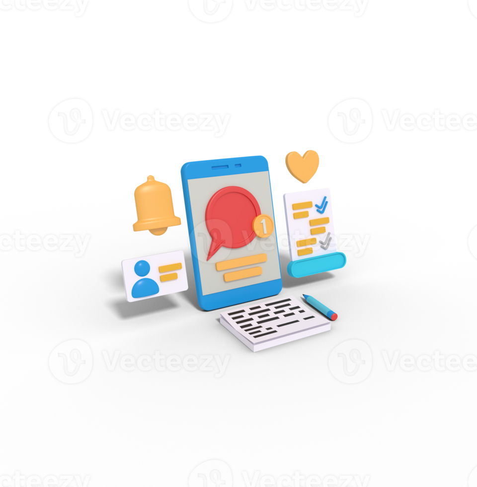 Modélisation 3D du chat de notification sur les réseaux sociaux png