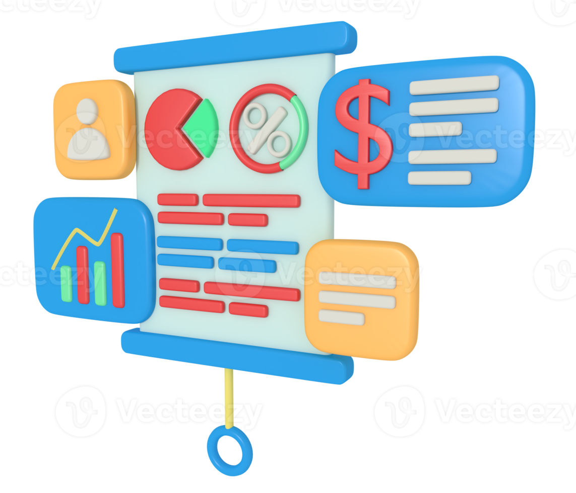 Business report presentation on 3d rendering board png