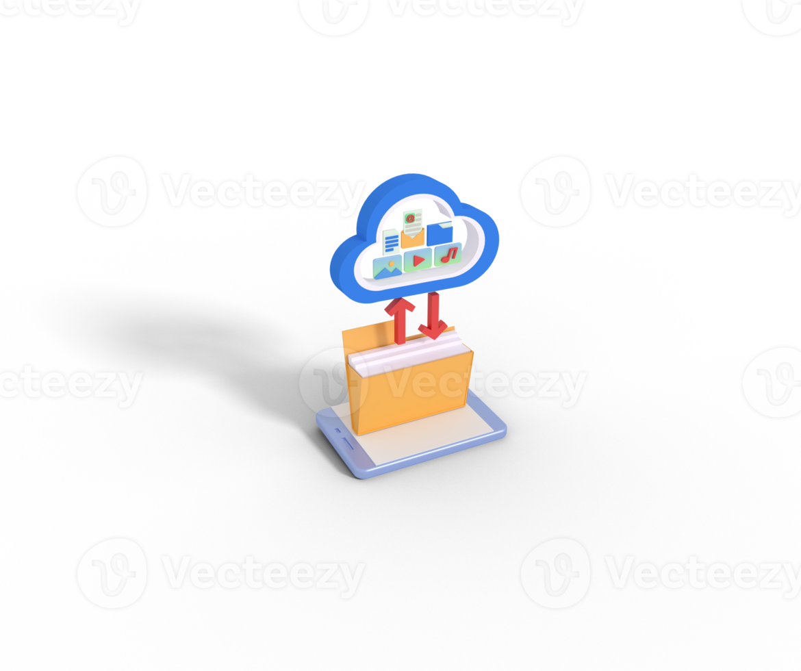 3d illustration of file transfer to cloud storage png