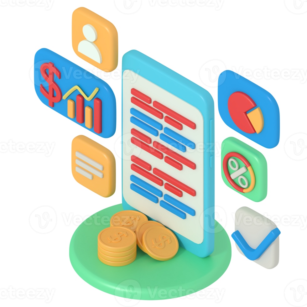 application de rapport d'activité d'écran de téléphone de rendu 3d png