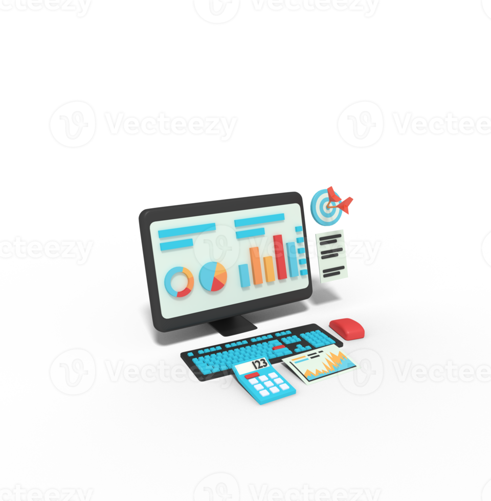 3d illustratie van statistisch gegevens in computer png