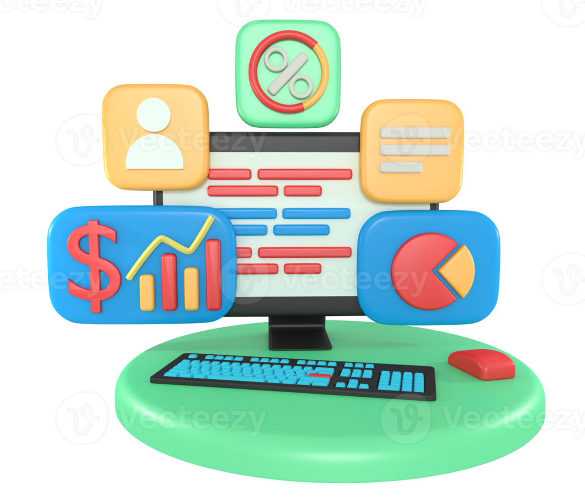 3d rendering computer screen business report application png