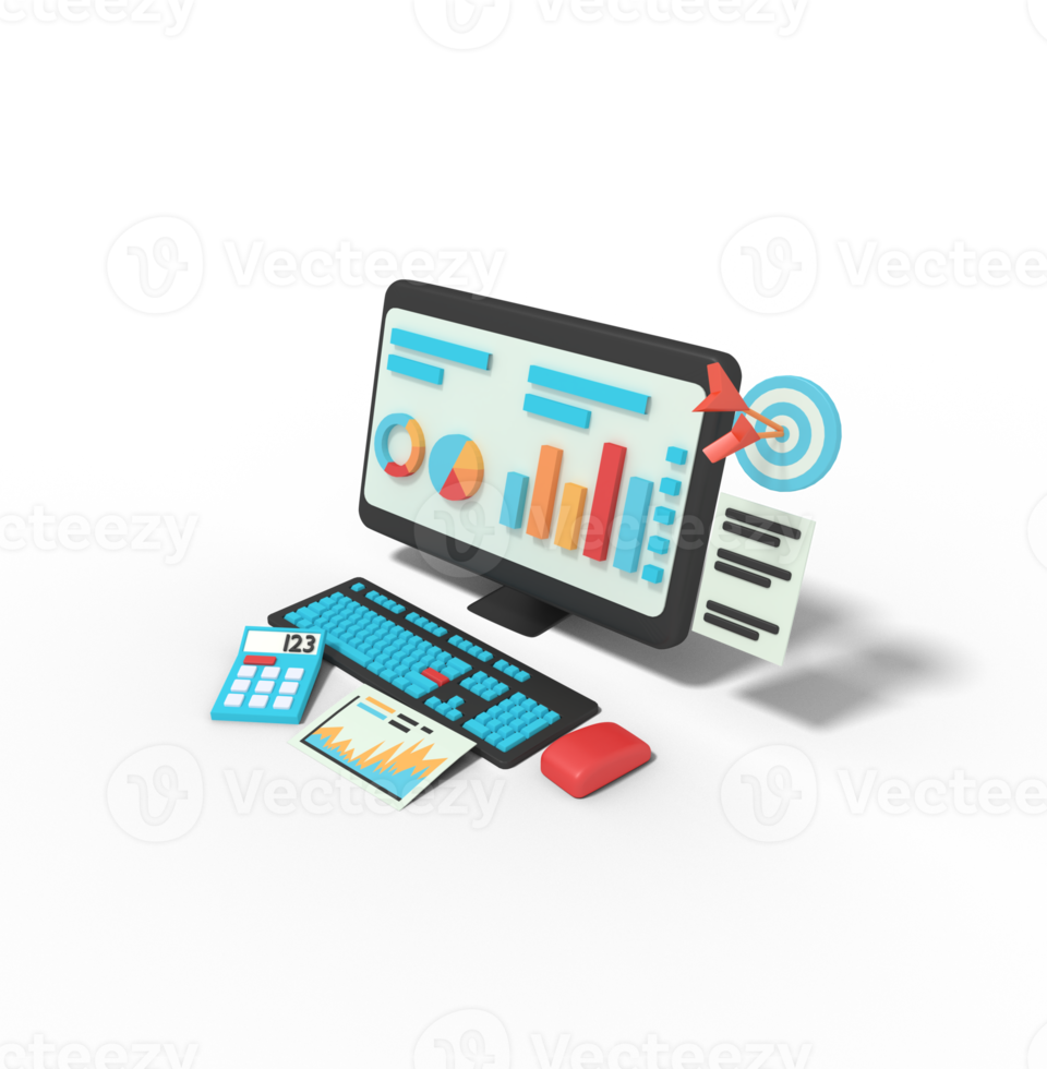 3d illustratie van statistisch gegevens in computer png