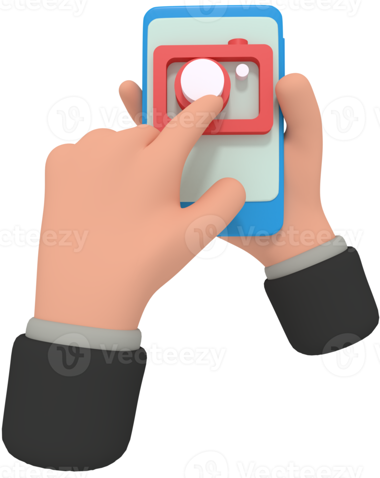 3d illustration of holding phone with camera app png