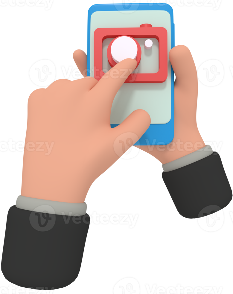 Illustration 3D de la tenue du téléphone avec l'application appareil photo png
