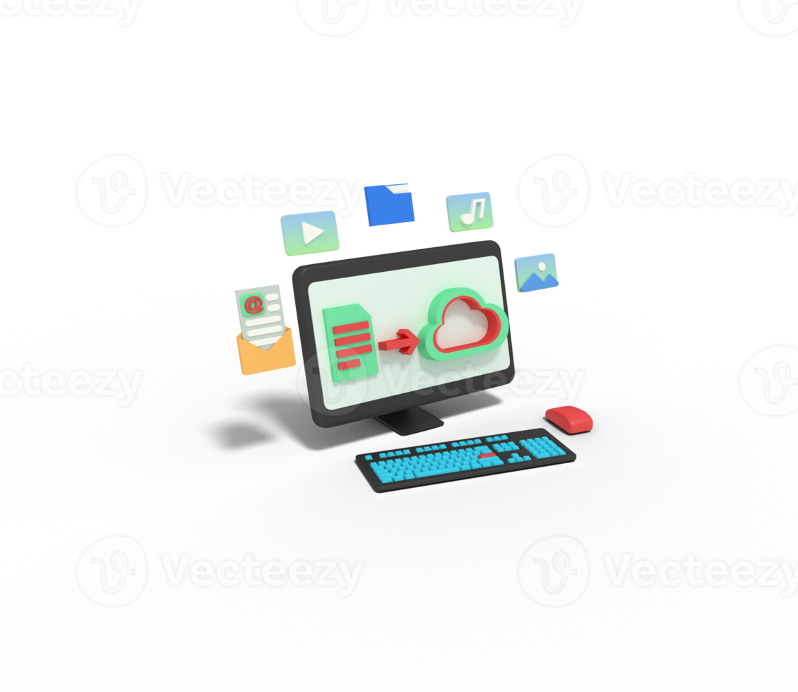3d illustration of email in cloud storage computer png