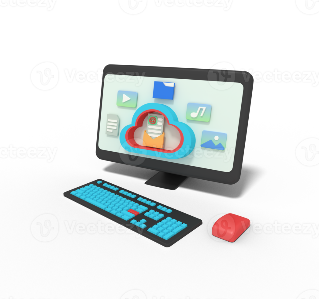3d illustration of email in cloud storage computer png