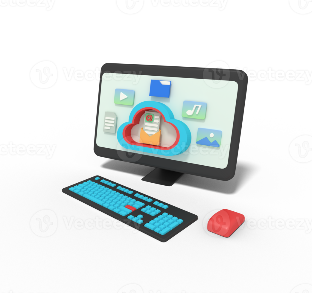 3D-Darstellung von E-Mail im Cloud-Speichercomputer png