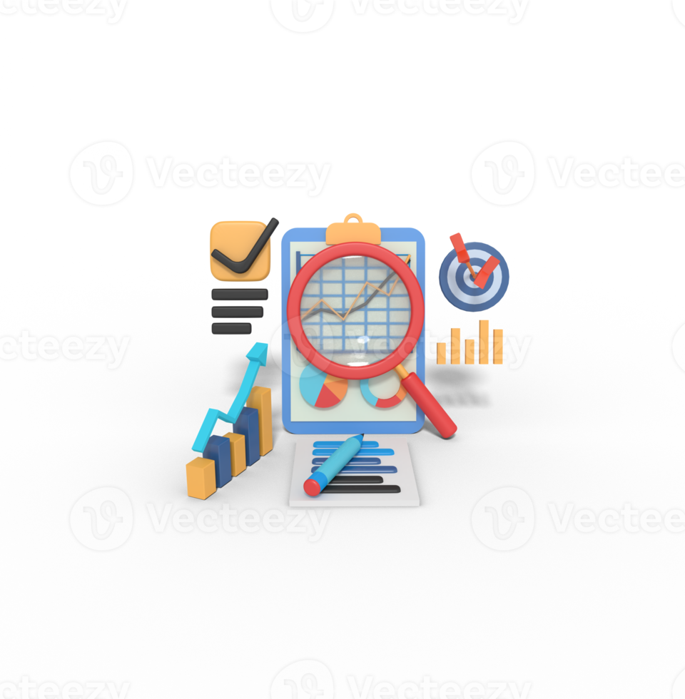 3d illustration of analysis report searching png