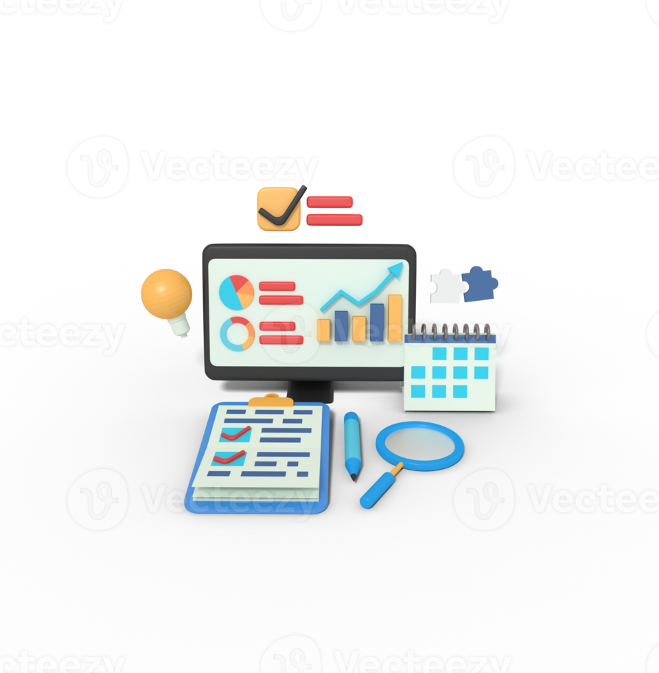 3d illustration of Business planning research statistics png