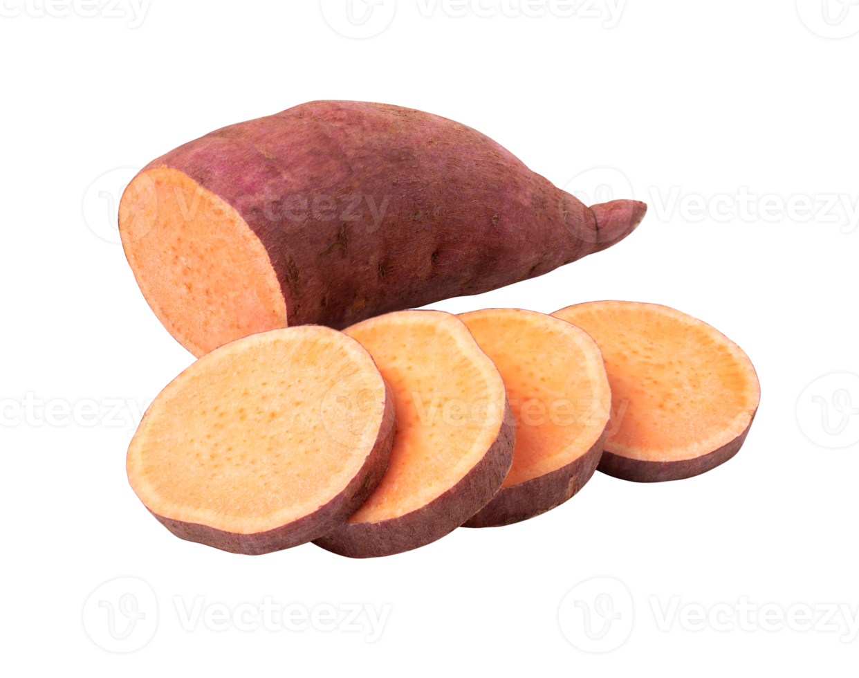 Sweet potato with slices isolated on white background. with clipping path png