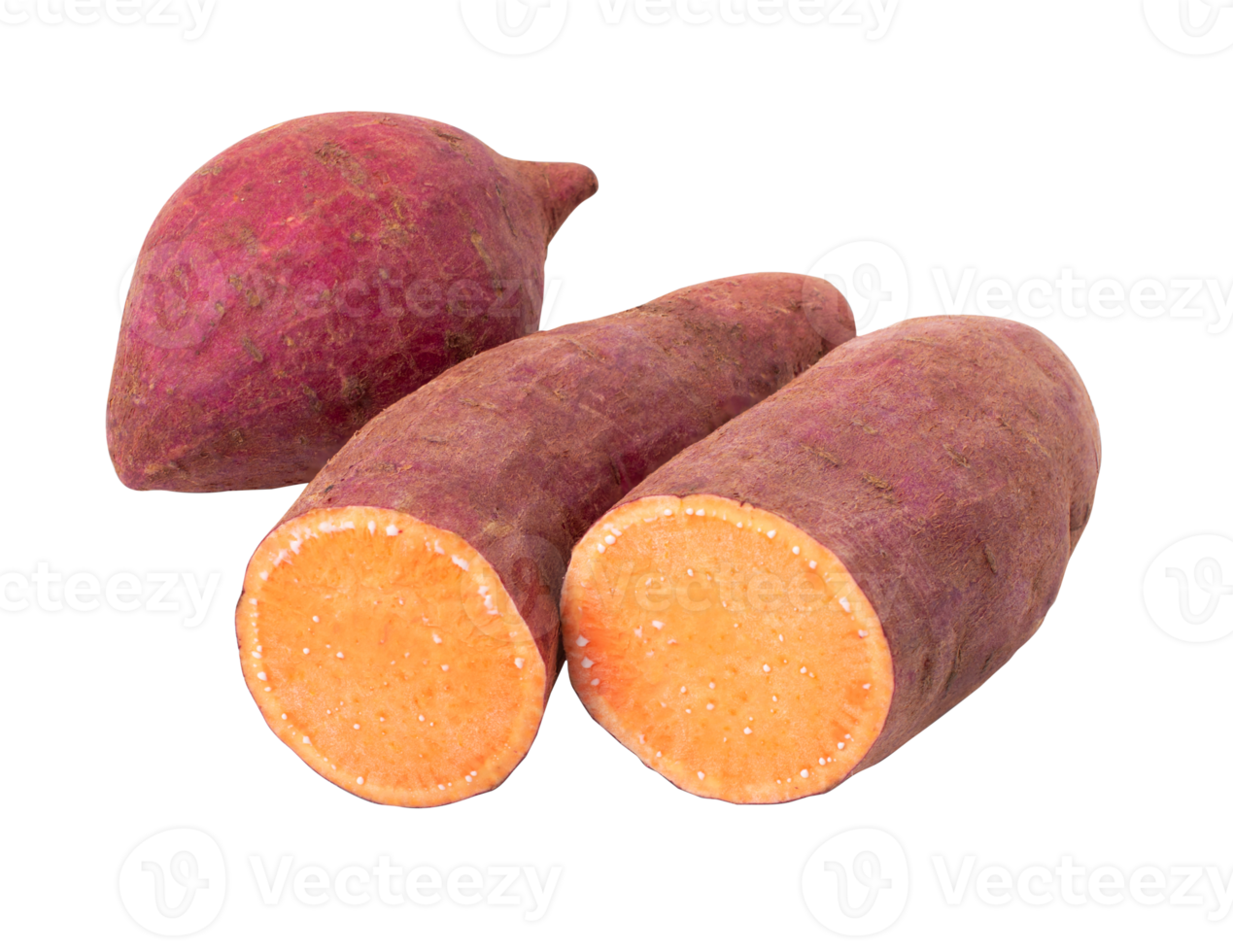 Sweet potato with slices isolated on white background. with clipping path png