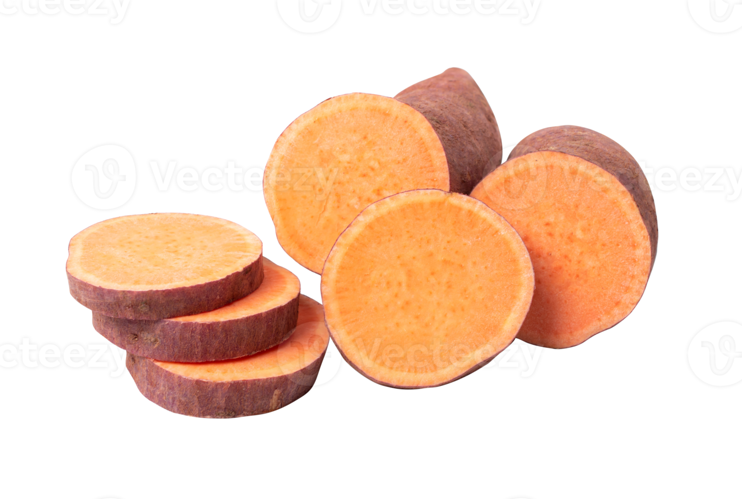Sweet potato with slices isolated on white background. with clipping path png