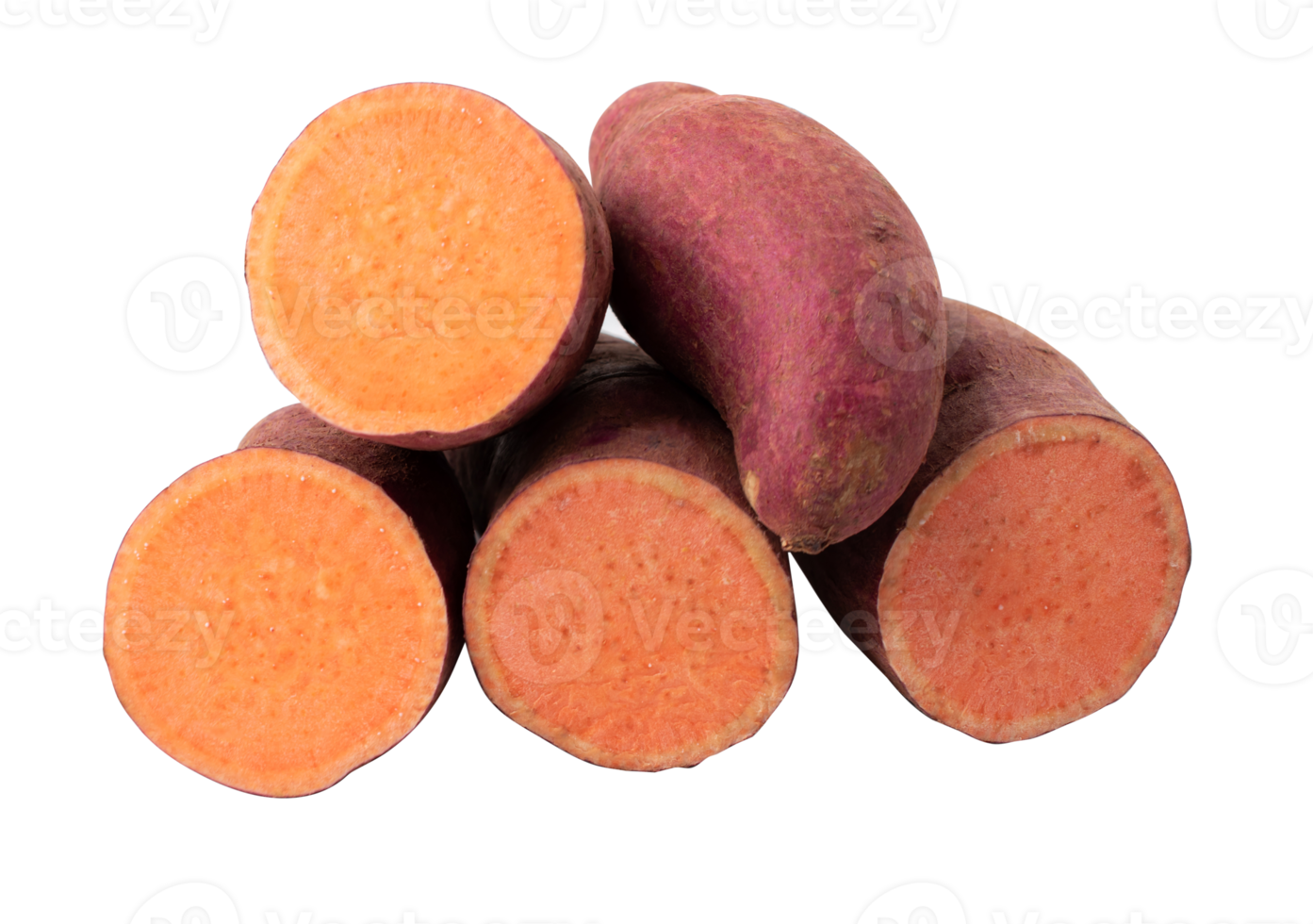 Sweet potato with slices isolated on white background. with clipping path png