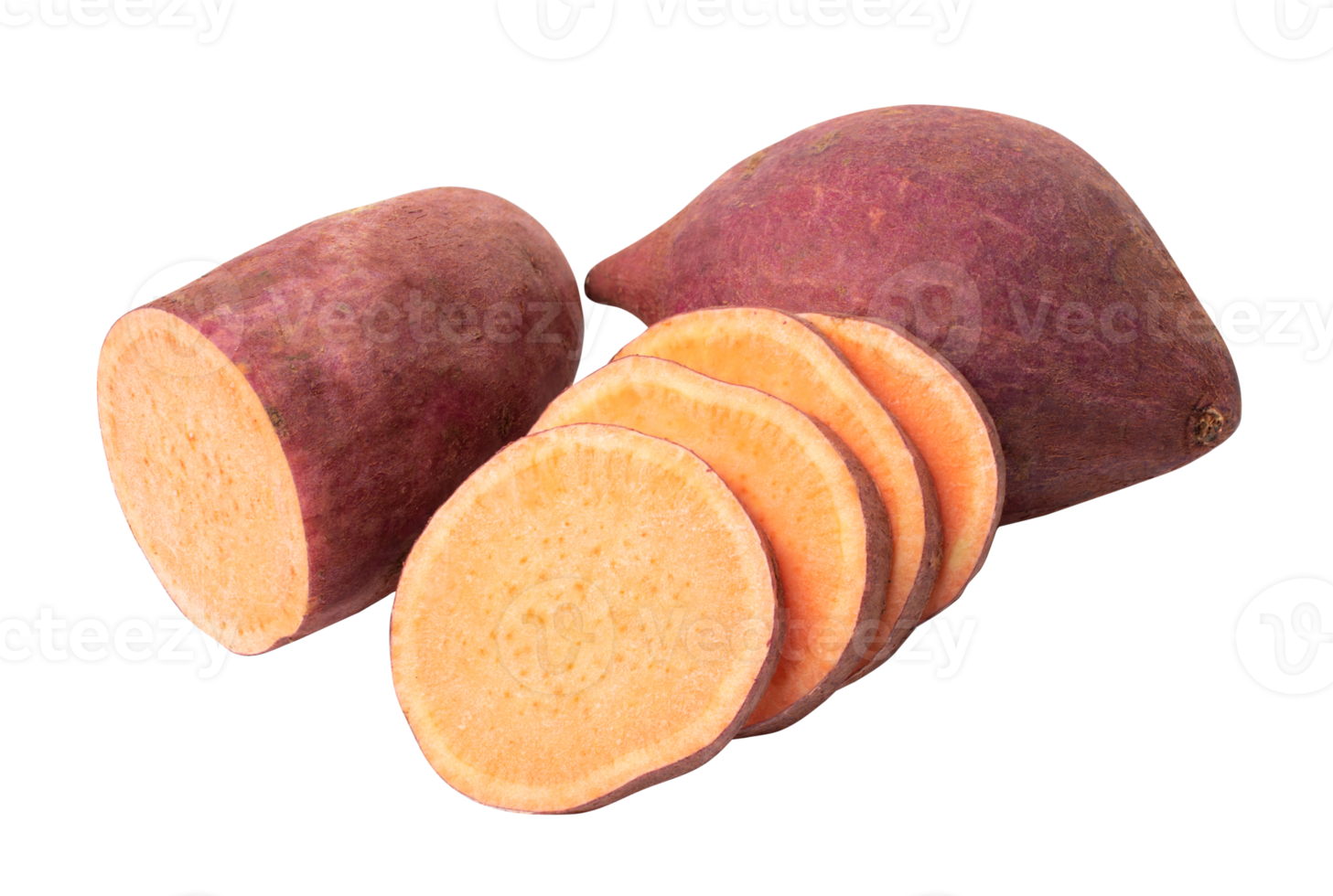 Sweet potato with slices isolated on white background. with clipping path png