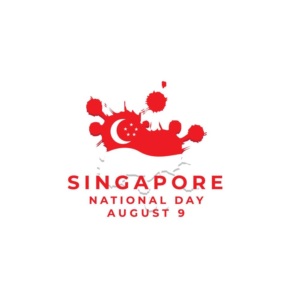 singapore national day  with flag style brush logo vector icon symbol illustration design