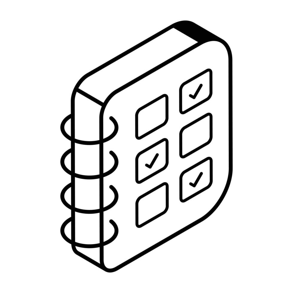 Book drawer in linear isometric icon vector