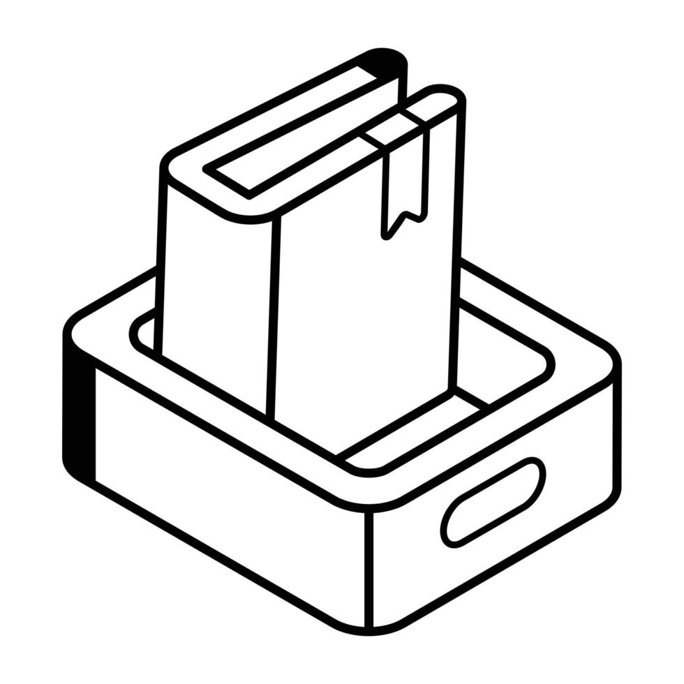 Book drawer in linear isometric icon vector